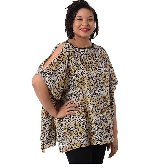 Leopard print Chiffon Open Shoulder Blouse - Picture 1 of 8